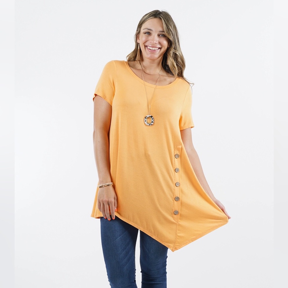 Dani Orange Asymmetrical Button Detail Top